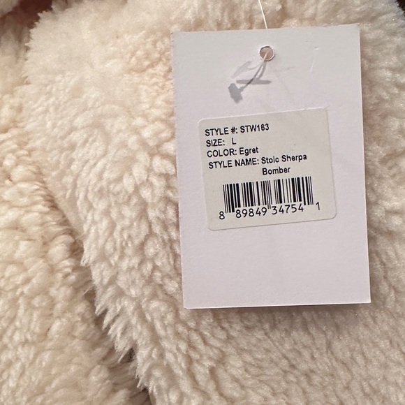 NWT STOIC Off White Full Zip Sherpa Fuzzy Soft Bomber Jacket - Size Large - Picture 11 of 15